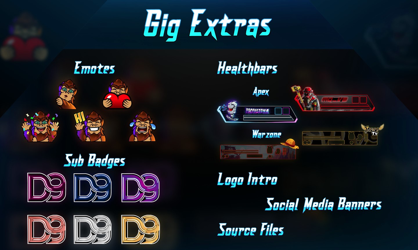 I will design twitch logo, stream animated overlay twitch stream package screens panels