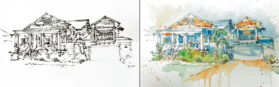 I can make a conceptual hand drawn architectural rendering sketch