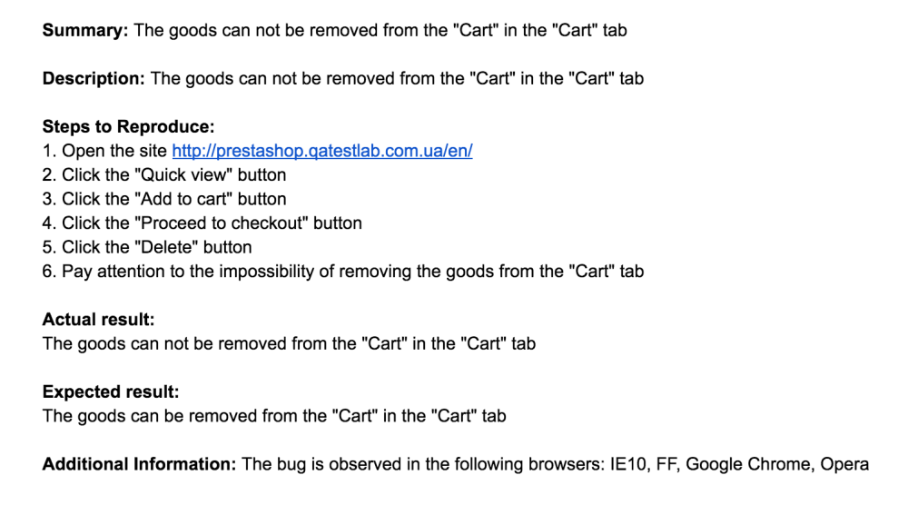 Bug report example